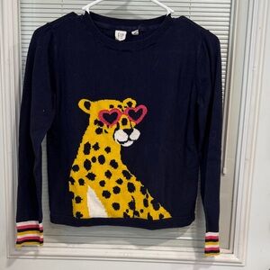 GAP Navy Sweater with Yellow Leopard & Pink Heart Sunglasses